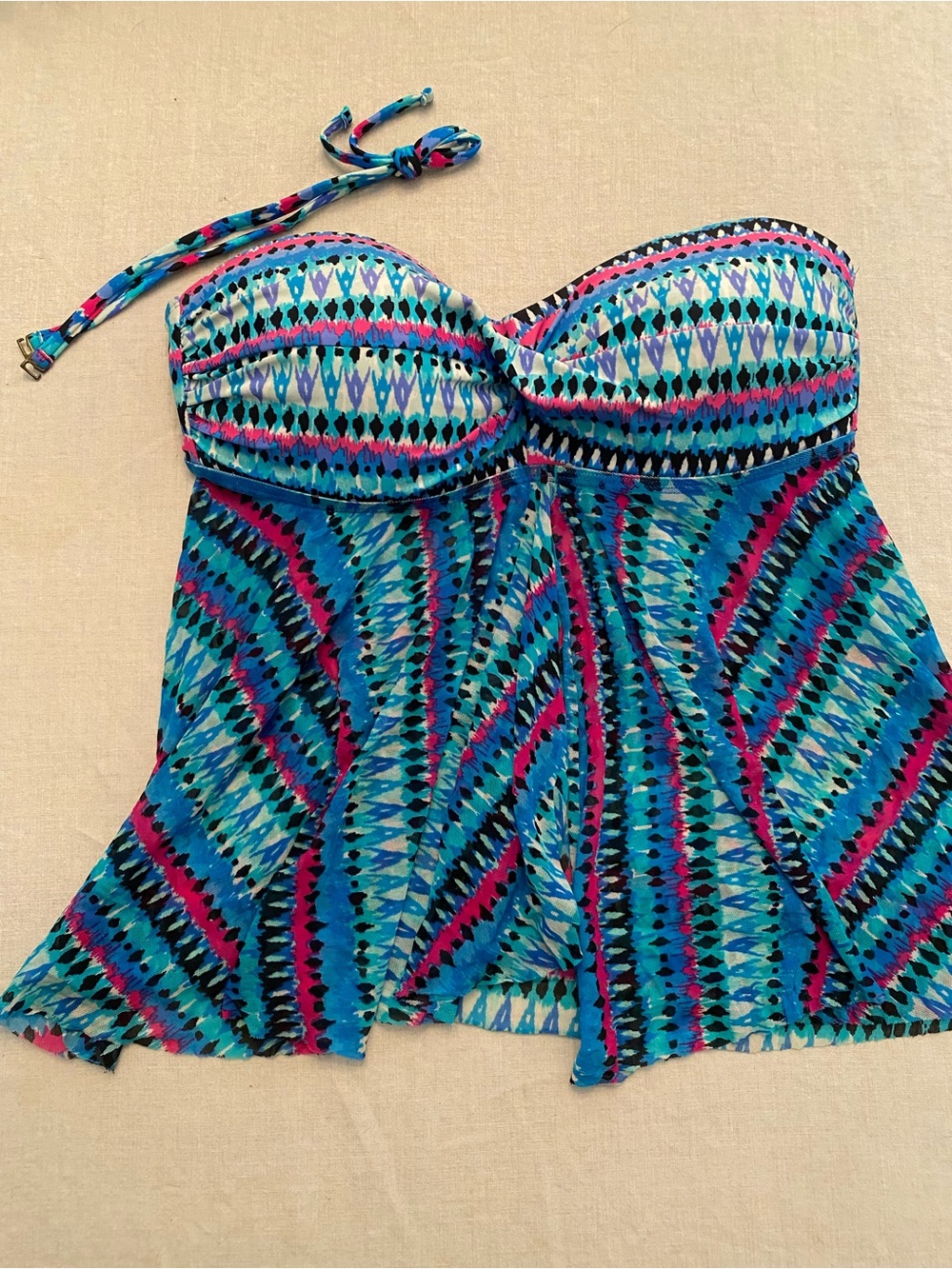 Merona Blue Aqua Pink Patterned Swim Top
